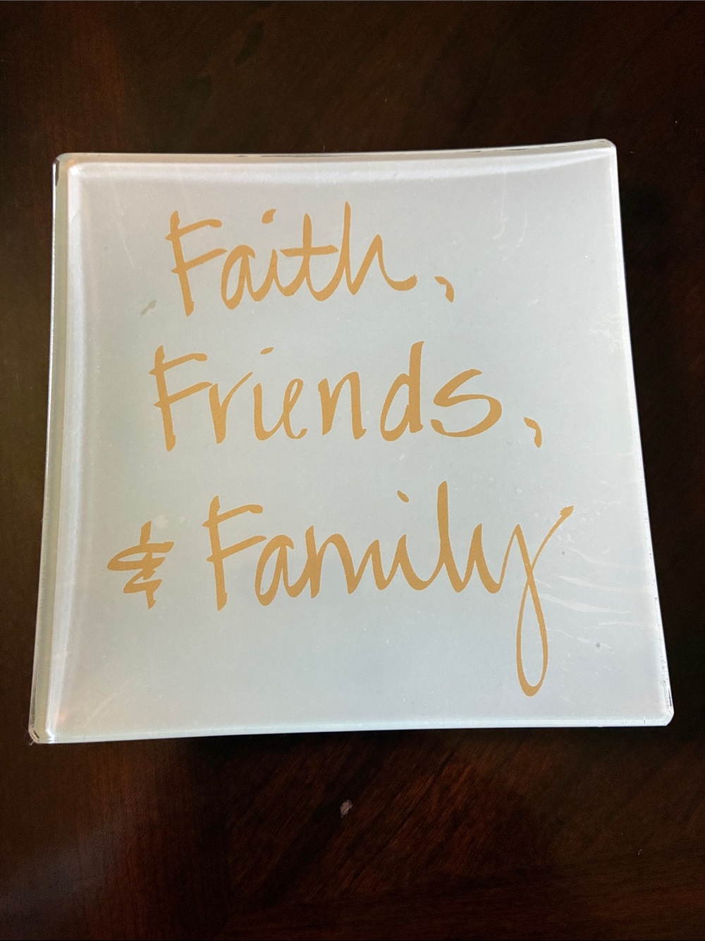 Faith, Friends & Family Decorative Glass Tray - White with Gold Script